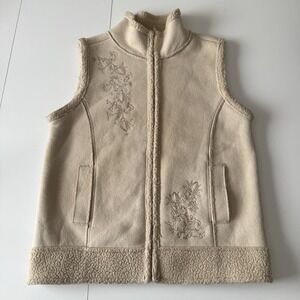 Vintage B.C. Clothing Faux Suede‎ Sherpa Lined Embroidered Vest Y2K Women's